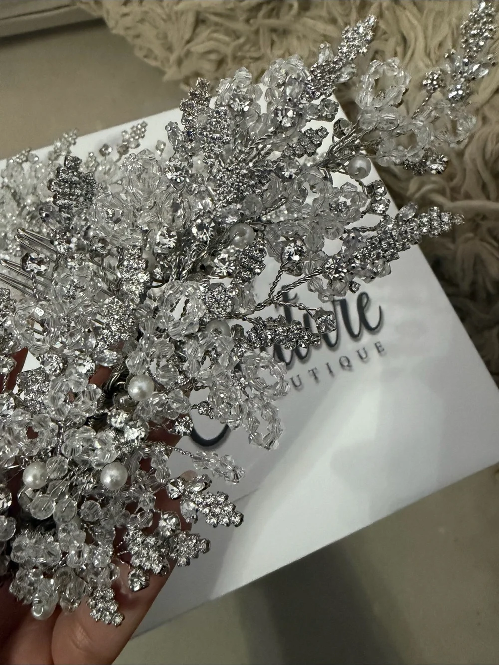 Bridal Crystal and Pearl Hair Vine - Silver